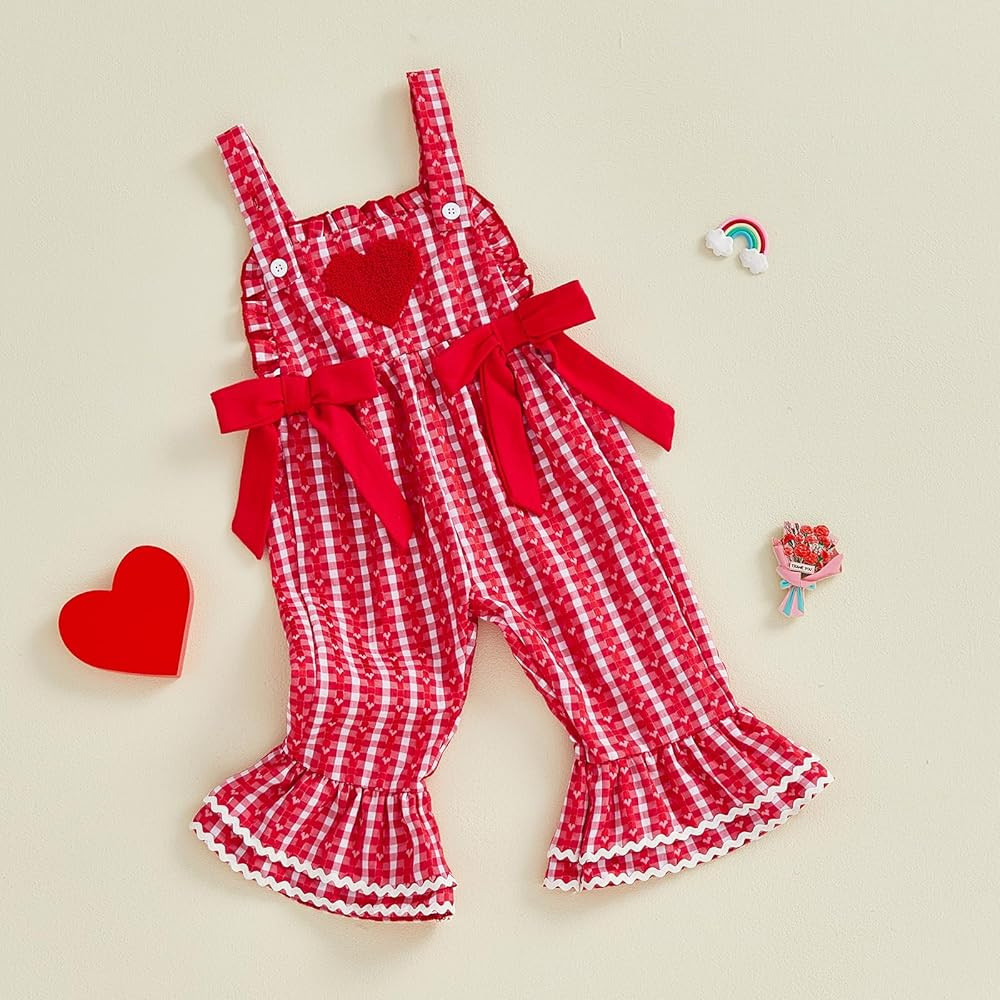 Adobabirl Toddler Baby Girl Valentines Day Outfit Overalls Love Heart Embroidery Romper Flare Pan... | Amazon (US)