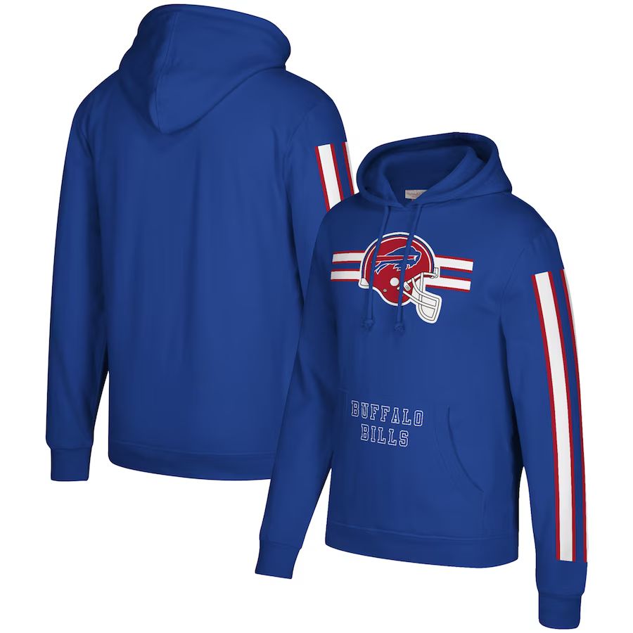 Buffalo Bills Mitchell & Ness Three Stripe Pullover Hoodie - Royal | Fanatics