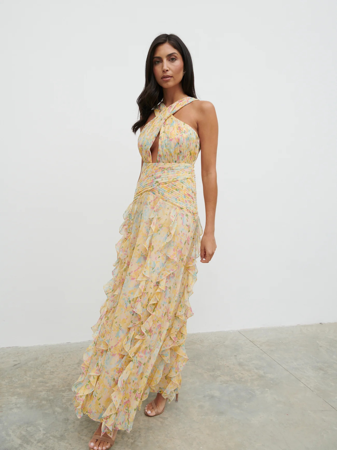 Brielle Maxi Dress - Multi Abstract Print | Pretty Lavish (UK)