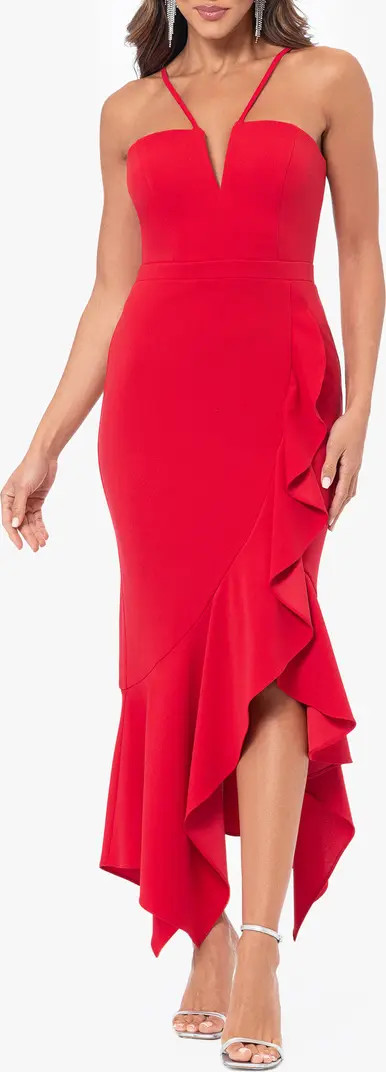 Xscape Evenings Deep V-Neck Handkerchief Hem Cocktail Dress | Nordstrom | Nordstrom
