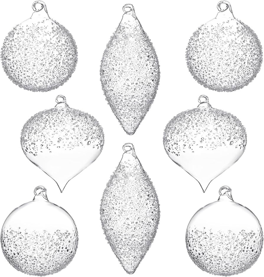 KI Store Clear Sugared Glass Christmas Tree Ornaments Set of 8 Glass Christmas Balls for Christma... | Amazon (US)