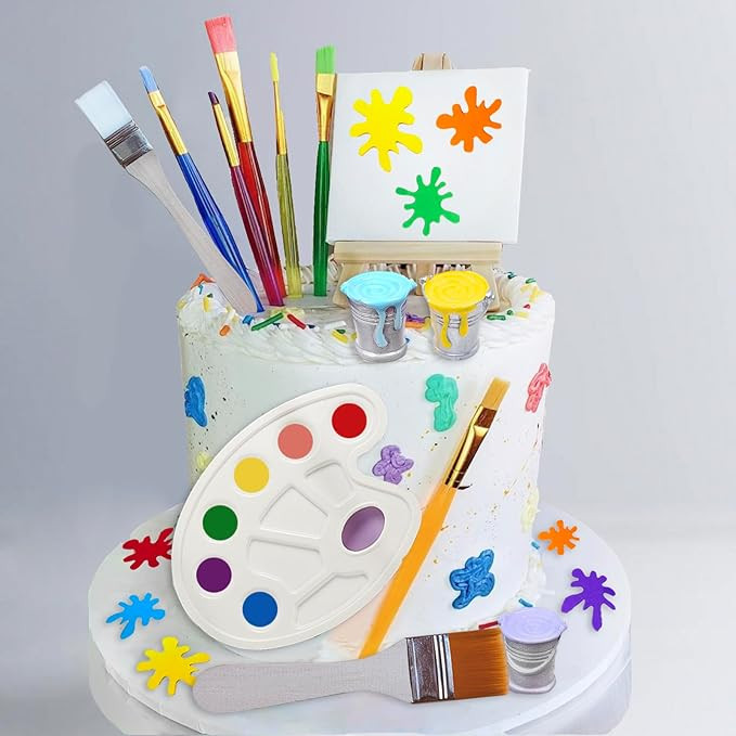 26 Pcs Art Cake Topper Paint Cake Decorations Painting Cake Toppers include Paint Pen Brush Paint... | Amazon (US)