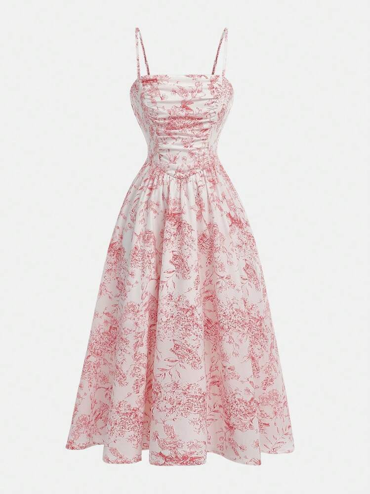 SHEIN Teen Girl Elegant Floral Print Ruched Camisole Long Dress | SHEIN