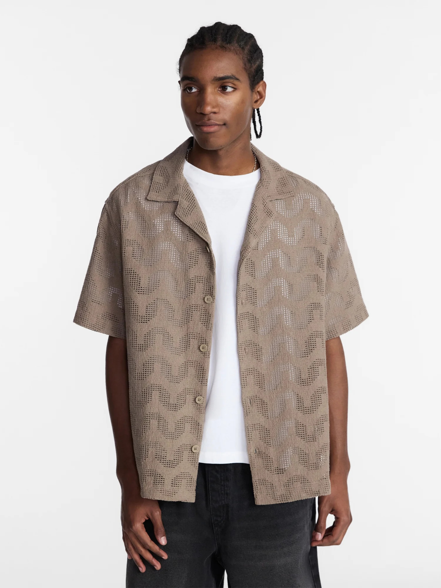 No Boundaries Textured Wave Design Resort Shirt with Short Sleeves, Men's XS-4XLT | Walmart (US)