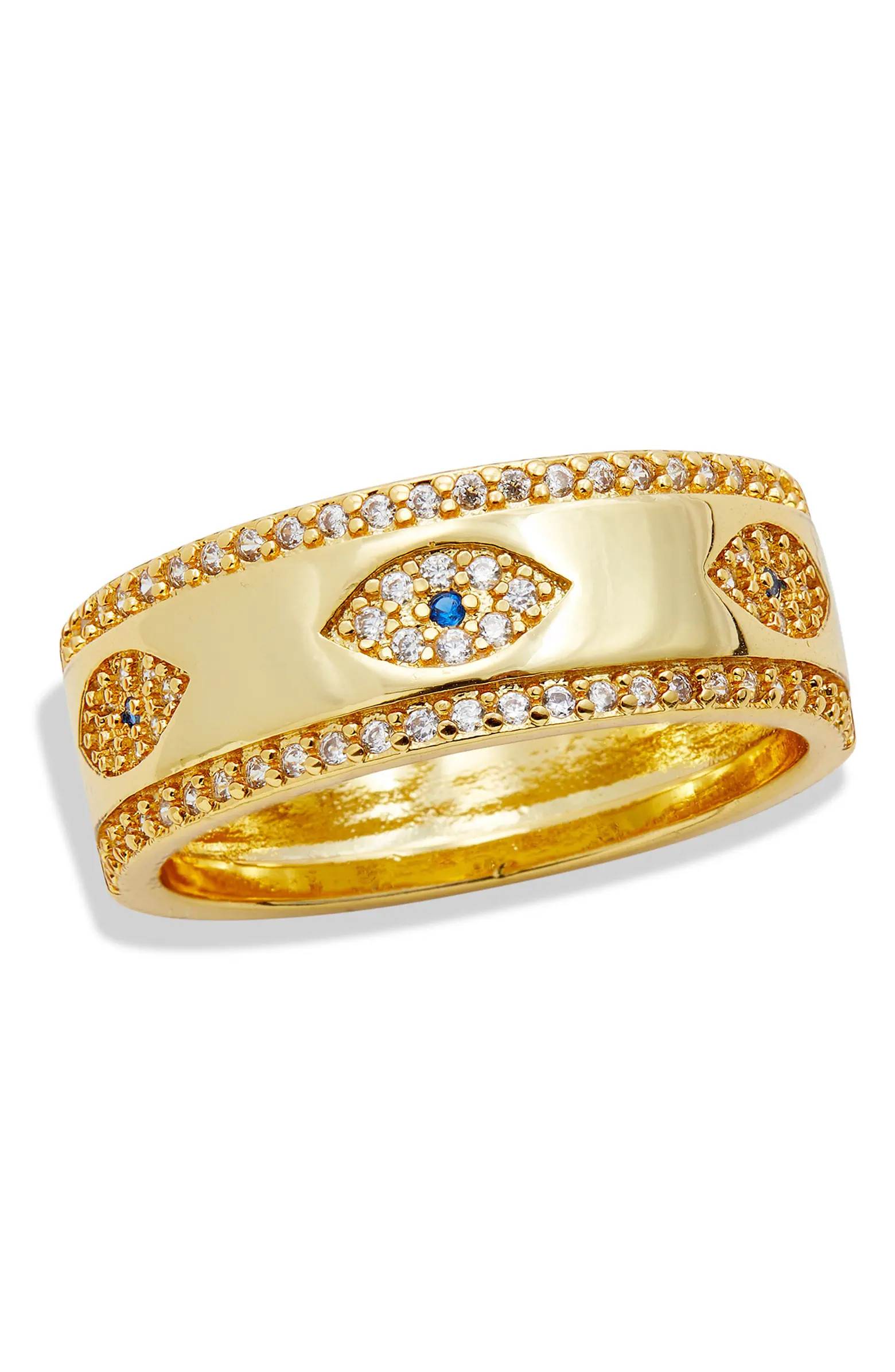 18K Yellow Gold Plated CZ Evil Eye Band Ring | Nordstrom Rack
