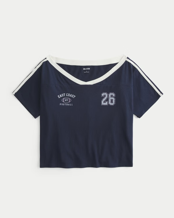Women's Oversized Off-the-Shoulder Varsity Graphic Tee | Women's Clearance | HollisterCo.com | Hollister (US)