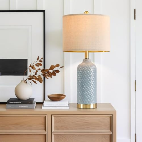 24.25" Table Lamp Modern Ceramic Blue Lamps for Living Room Bedroom Boho Bedside Table Lamps for Night Stands Nightstand Lamp Coastal Side End Table Lamps Reading Light Home Office Dorm Deco Gifts | Amazon (US)