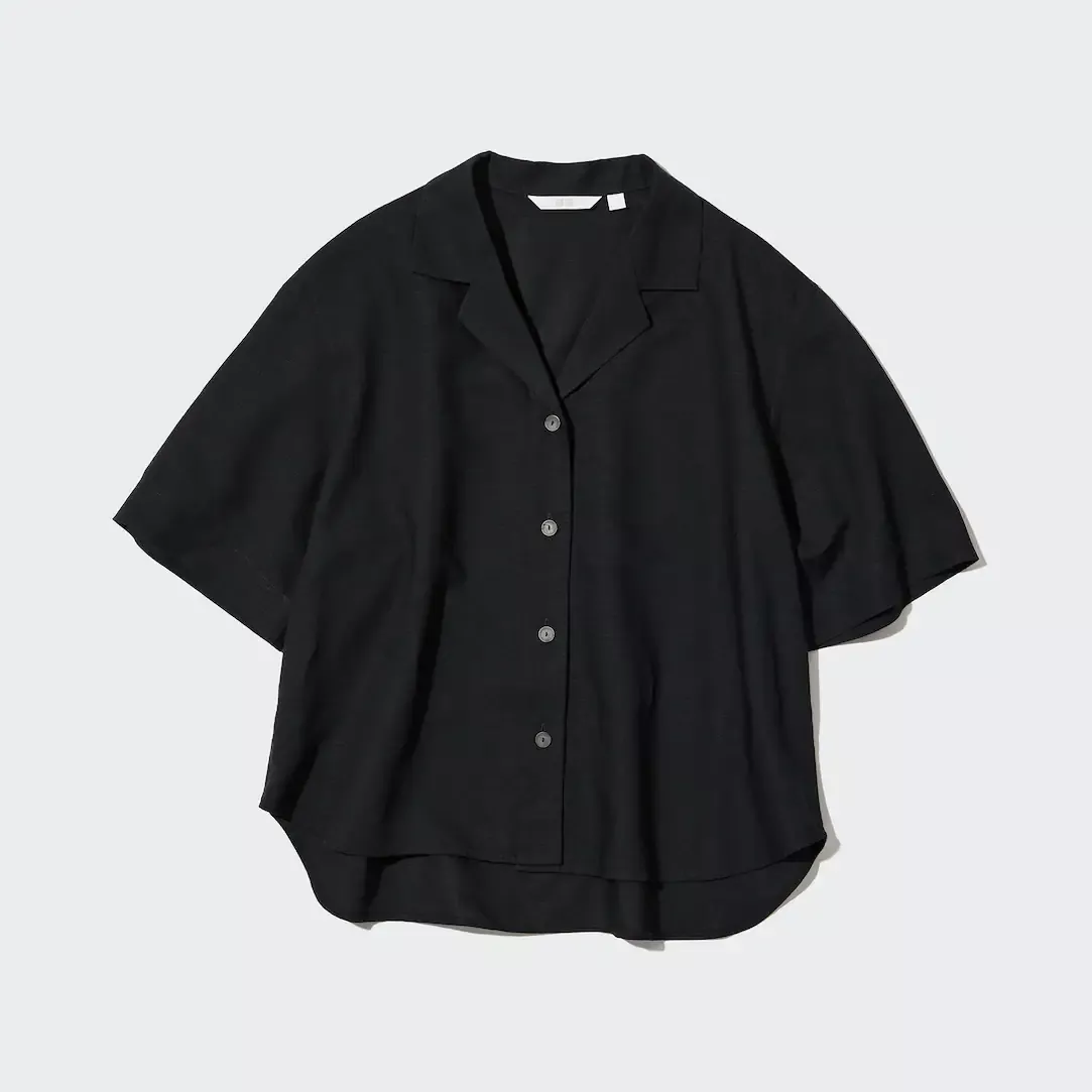 UNIQLO WOMEN'S LINEN Blend Open Collar Short Sleeve Shirt In Vanilla Cream!  S £37.38 - PicClick UK