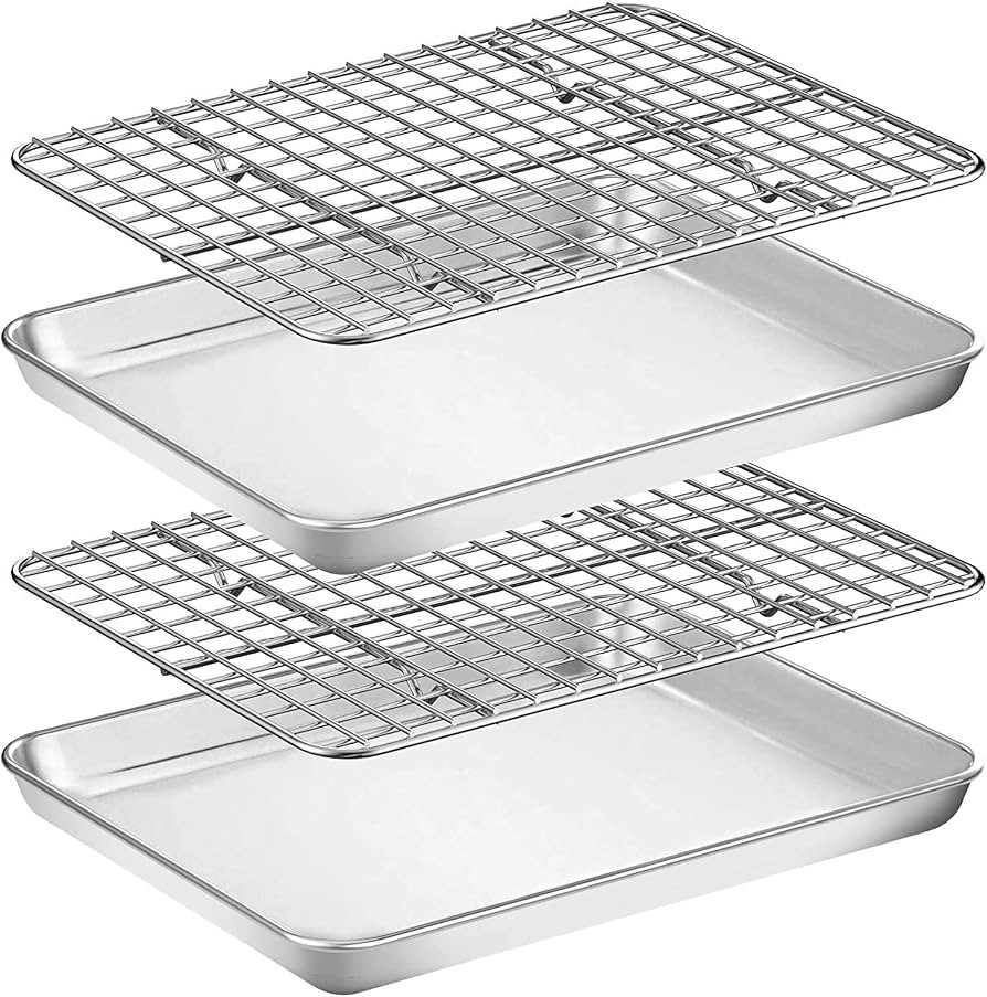 Baking Sheet & Rack [2 Sheet + 2 Rack], Stainless Steel Cookie Pan with Cooling Rack, Checkered B... | Amazon (UK)