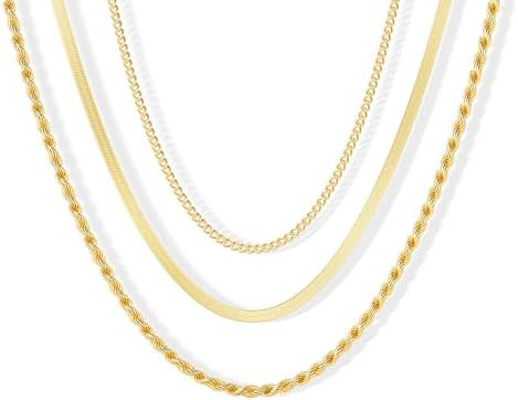 Freekiss Herringbone Necklace for Women,Dainty Gold Necklace,14k Gold Plated Snake,Gold Chain Cho... | Amazon (US)