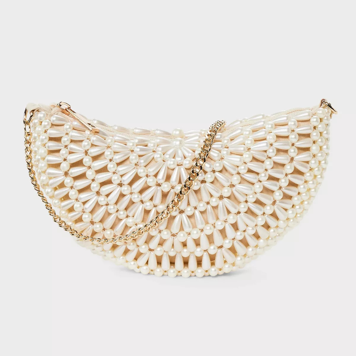 Pearl Beaded Half Moon Clutch Bag - A New Day™ Off-White: Abstract Pattern, Hardside, Woven Pla... | Target