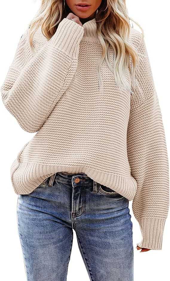 Womens Turtleneck Oversized Sweaters Long Sleeve Chunky Knit Sweater Pullover Casual Fall Jumper ... | Amazon (US)