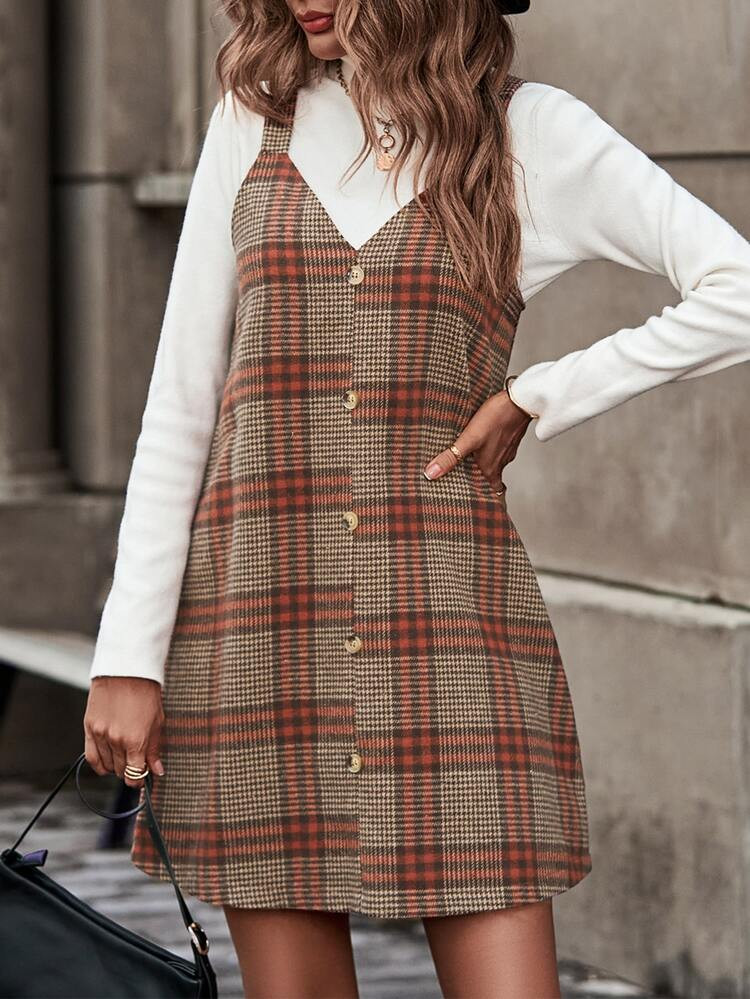 Plaid Print Overall Dress Without Tee | SHEIN