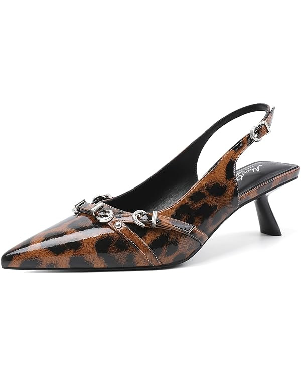 Mostrin Kitten Heels for Women Pointed Toe Pumps Patent Leather Low Heel Slingback Heels with Buc... | Amazon (US)