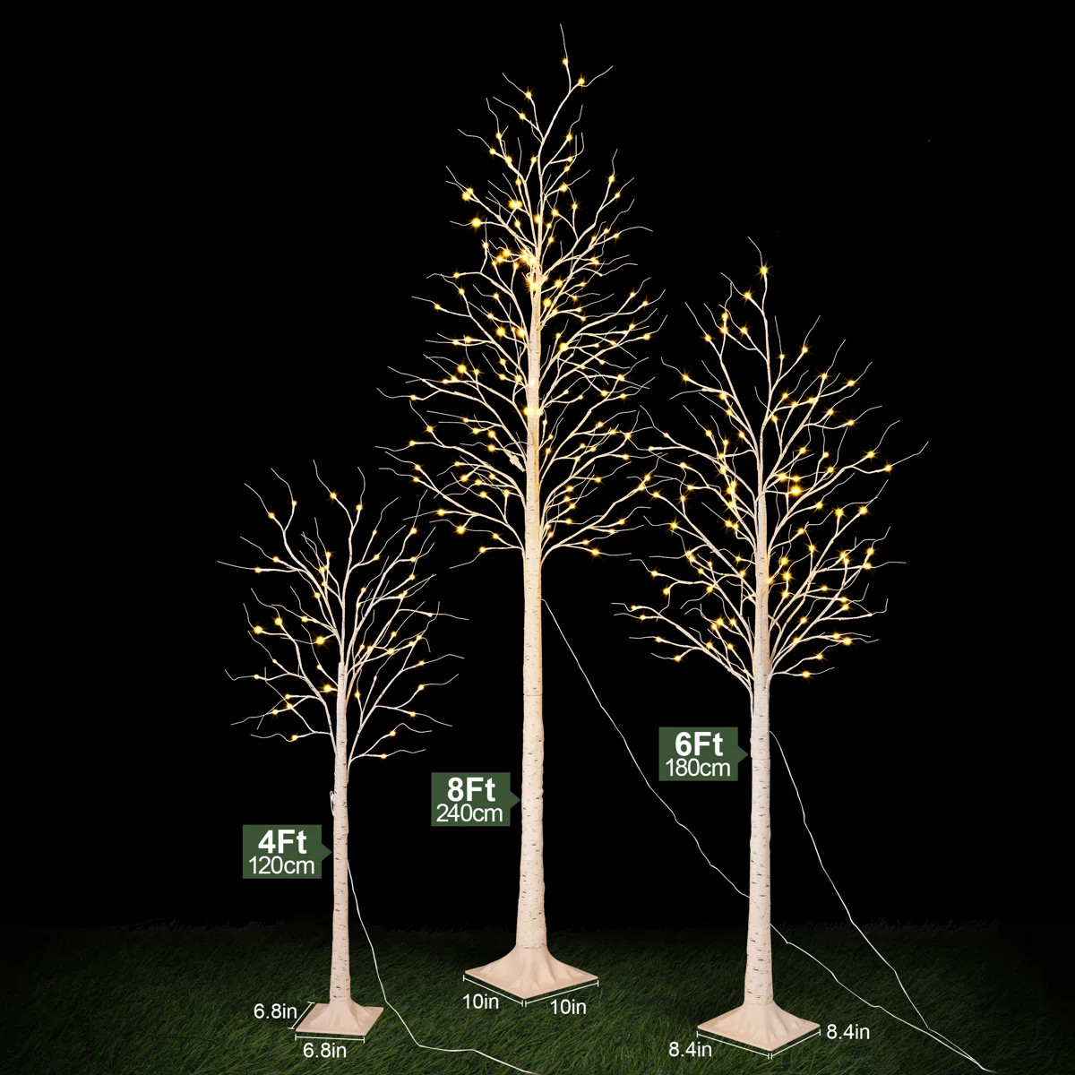Adcock LED Birch Tree Light Set, Christmas Trees with Warm White Lights 4ft+6ft+8ft | Wayfair North America