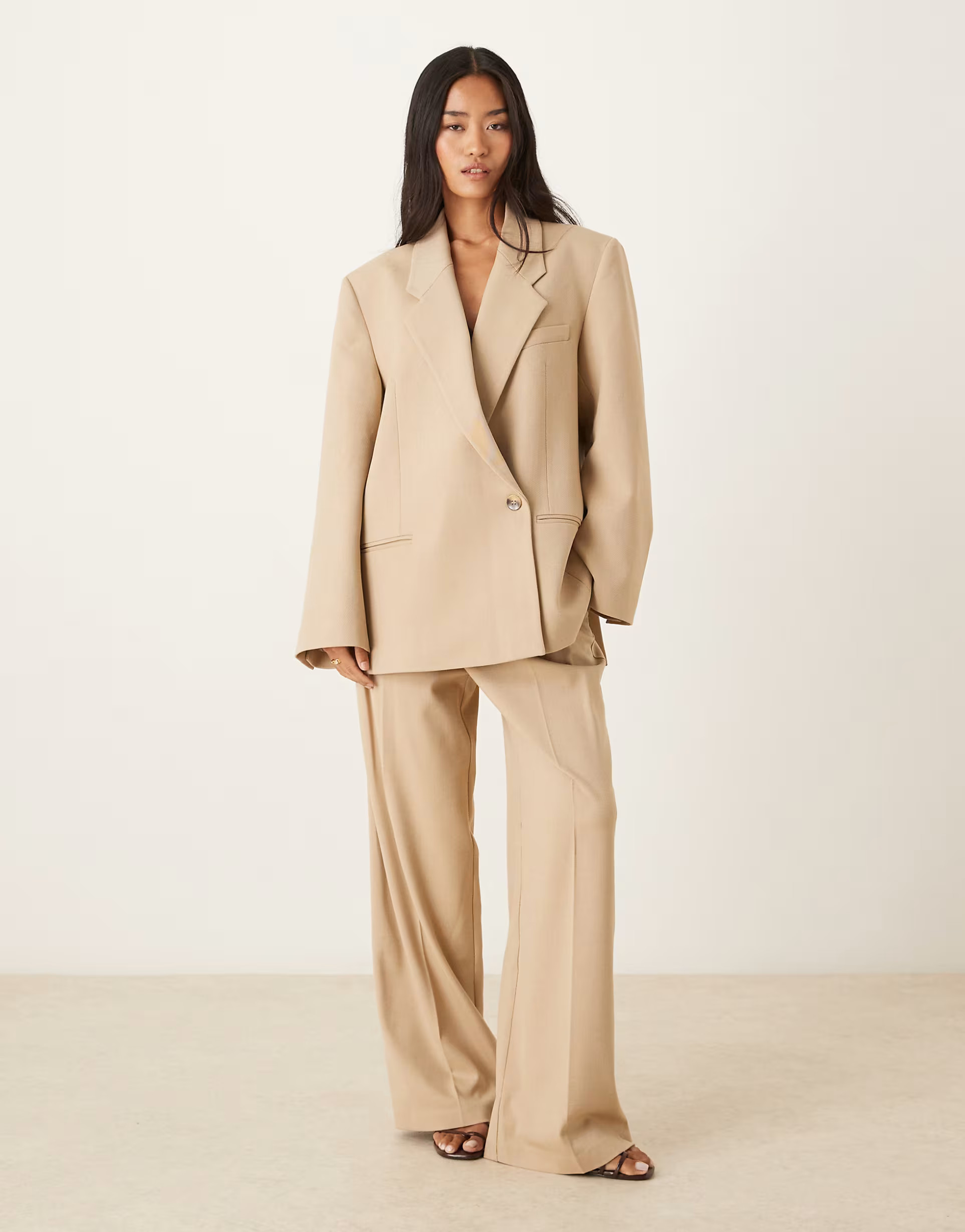 ASOS DESIGN textured oversized blazer in sand | ASOS | ASOS (Global)