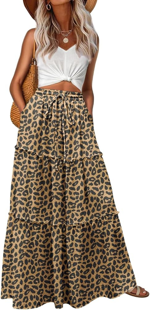 Lepunuo Womens Casual Boho High Waisted Flowy Maxi Skirts Tiered Floral Long Skirts with Pockets ... | Amazon (US)