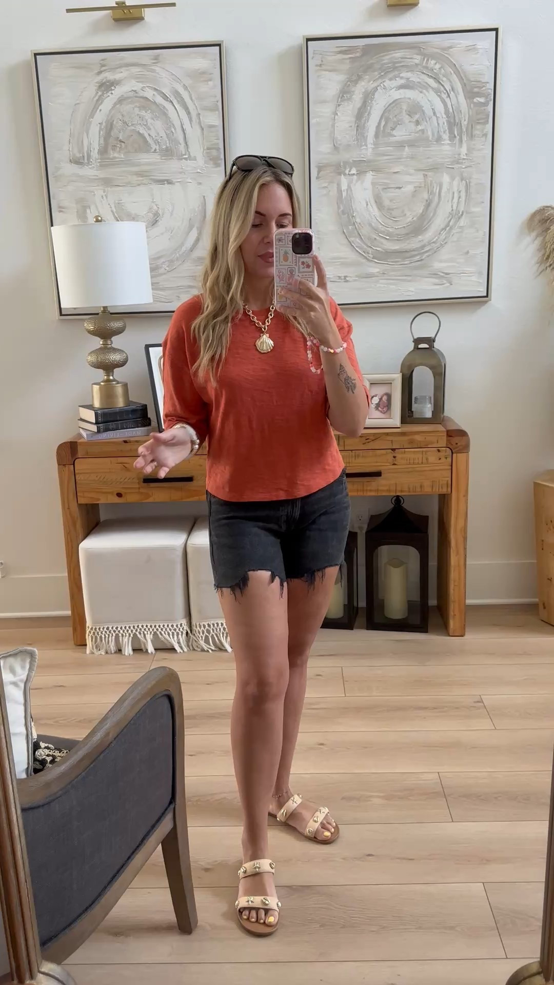 This was an XS tee but I would have much rather preferred my normal size medium. Sandals are TTS and shorts run 2 sizes too big. The shorts are a boyfriend fit so they are a tad longer and baggy that’s why I size down. 

#LTKMidsize