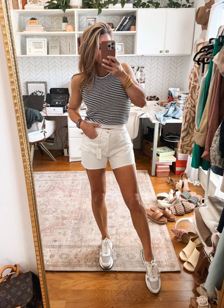 Finally found white denim cutoff shorts that check all the boxes for me! Not too short, button fly, high waisted, and all cotton. They are a much less expensive version of my Parker shorts but in white. 🙌🏻 Run true to size. Spring shorts, spring outfit, cutoffs, Walmart tank top 

#LTKover40 #LTKfindsunder100 #LTKstyletip