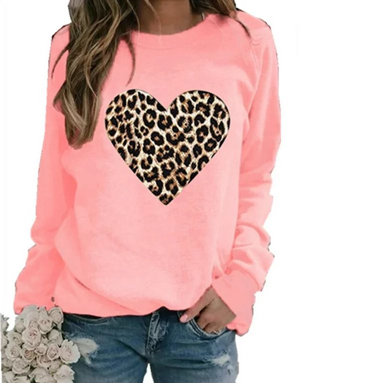 Women's Round Neck Long-sleeved Leopard Print Heart-shaped Hooded Sweater Top - Walmart.com | Walmart (US)