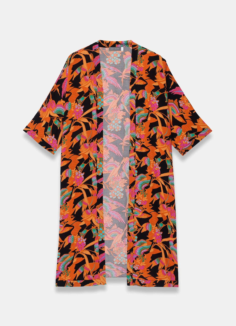 Orange Floral Print Long Kimono | Mint Velvet