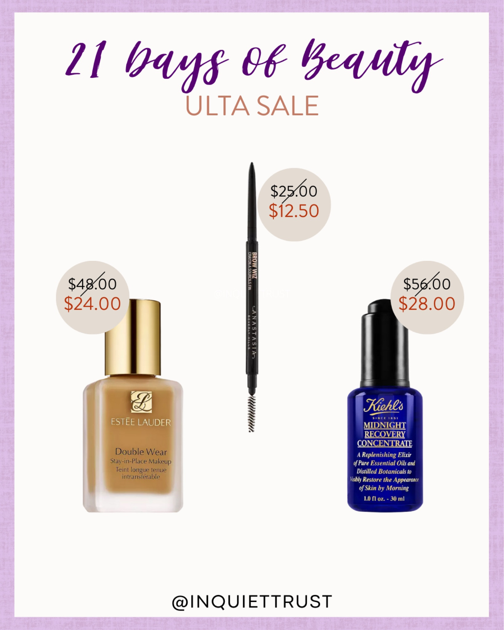 Ulta's 21 days of beauty sale today includes products from Estée Lauder, Anastasia and Kiehl's!

#onsaletoday #skincaremusthaves #beautypicks #makeupessentials

#LTKunder50 #LTKbeauty #LTKFind