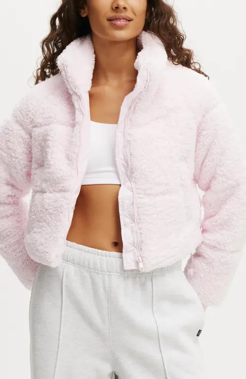 COTTON ON BODY The Mother Puffer Cropped Soft Fleece Jacket in Cherry Dream at Nordstrom, Size X-Large | Nordstrom