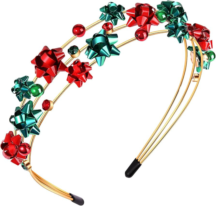 mokkia Hairband, Christmas Headband for Women, Red Green Christmas Bow Headband, Jeweled Rhinesto... | Amazon (US)