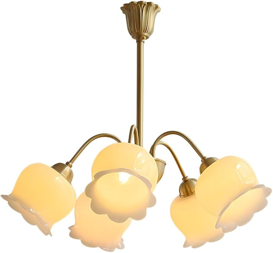 5 Light Brass Flower Chandelier Sputnik Mid Century Modern Chandelier for Girls Bedroom Milk Floral Light Farmhouse Ceiling Lamp for Living Room Dining Table Bedroom Kitchen Island/5 Light | Amazon (US)