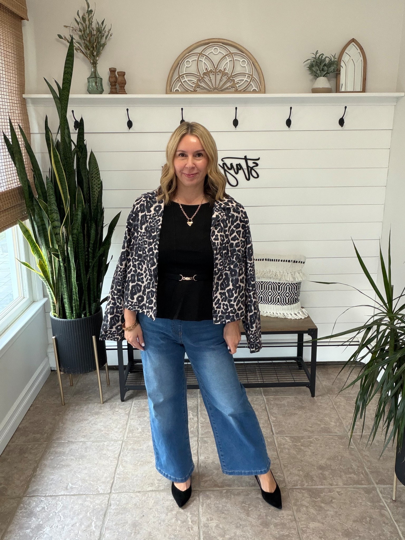 Winter outfit idea! Cute for date night. I'm wearing a medium in the elastic waist jeans and a medium in the peplum top and leopard jacket
#LTKOver40 #LTKPetite
#LTKFindsUnder50

#LTKSaleAlert #LTKootd #LTKMidsize