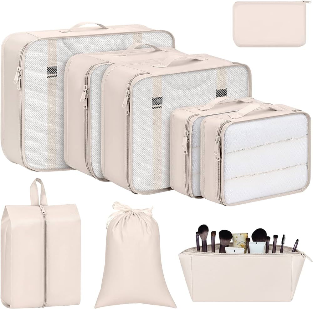 DIMJ Packing Cubes for Travel, 9 Pcs Travel Cubes Set Foldable Suitcase Organizer Lightweight Lug... | Amazon (US)