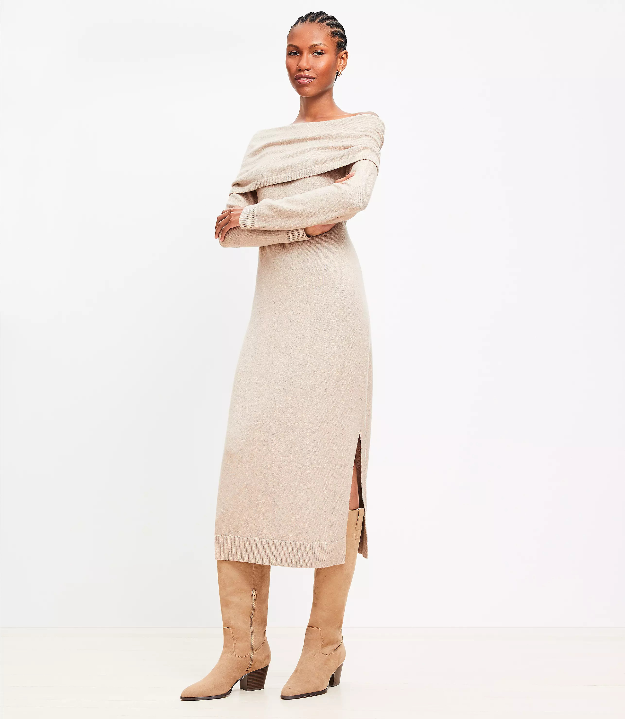 Cozy Off The Shoulder Midi Sweater Dress | LOFT