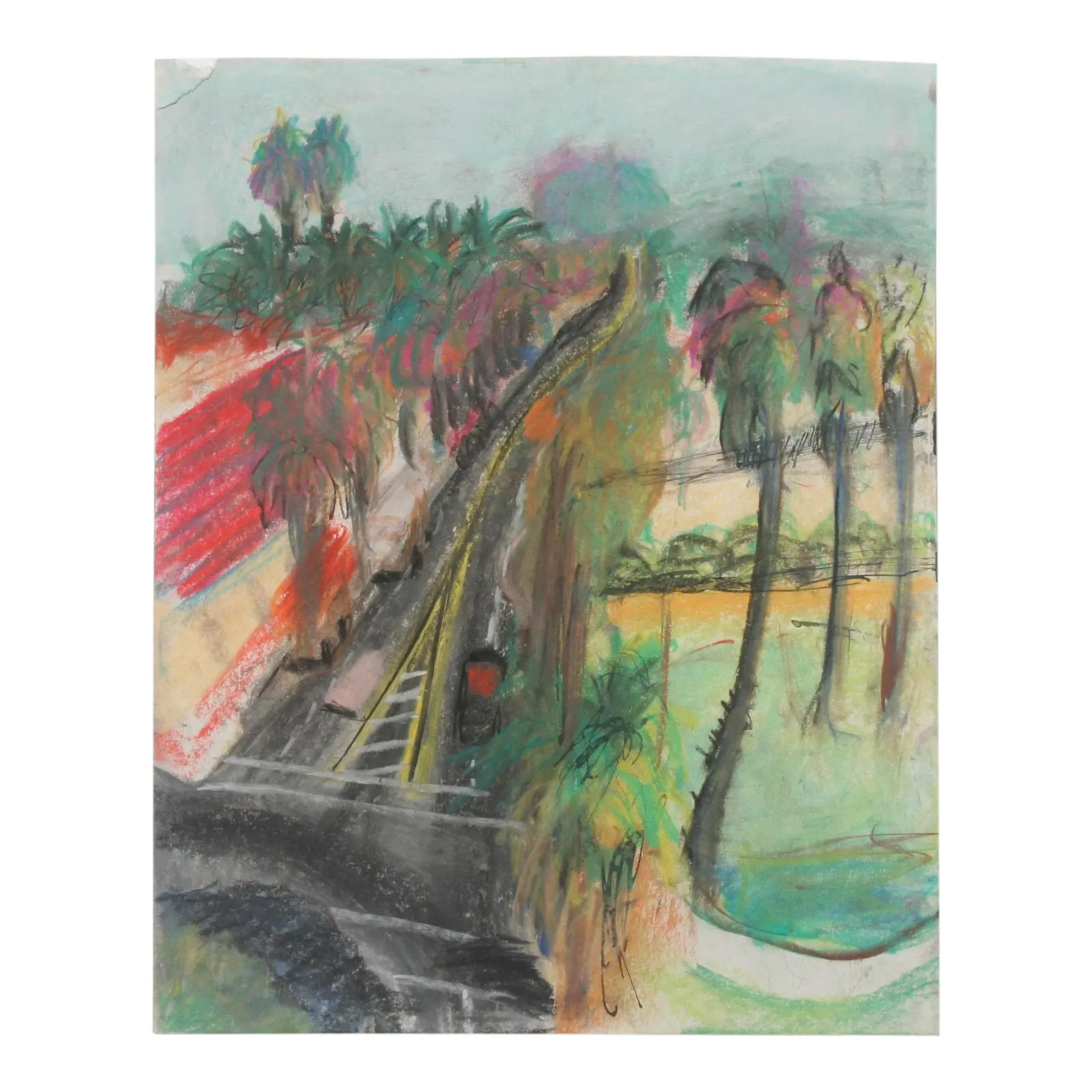 Vintage Pastel Drawing of Los Angeles Boulevard | Chairish