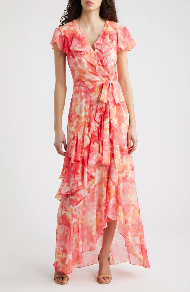Floral Asymmetric Ruffle Maxi Dress | Nordstrom