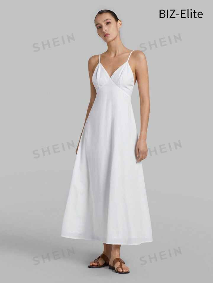 SHEIN BIZwear Frauen Solide Farbe Tief Rückenfreie Spaghetti Gurt Kleid | SHEIN