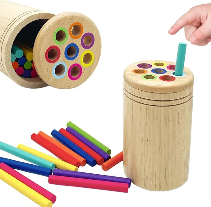 Wooden Montessori Sticks Toys for Kids, 8 Colors Natural Wood Toddler Learning Sorting Toys for 3... | Amazon (US)