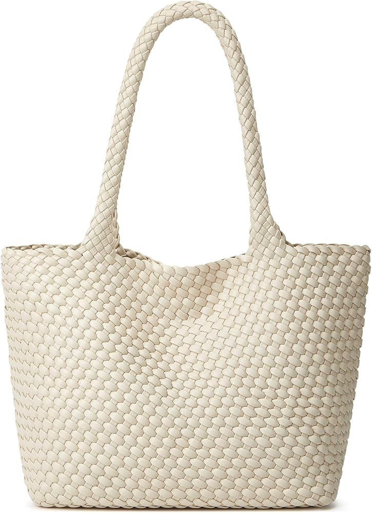 Woven Tote Bag Womens Purse: Vegan Leather Shoulder Handbags - Fashion Summer Beach Tote Bags - L... | Amazon (US)