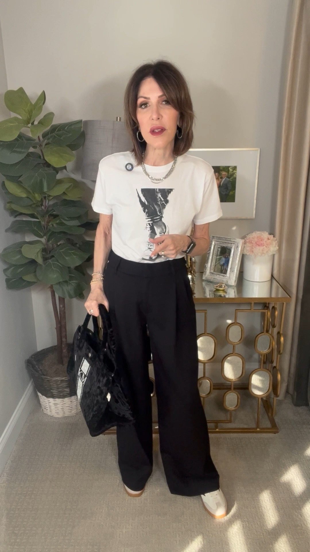 graphic tee, black wide leg pants, white sneakers, black turtleneck, over 50 outfits 

#LTKgrwm #LTKootd #LTKOver40