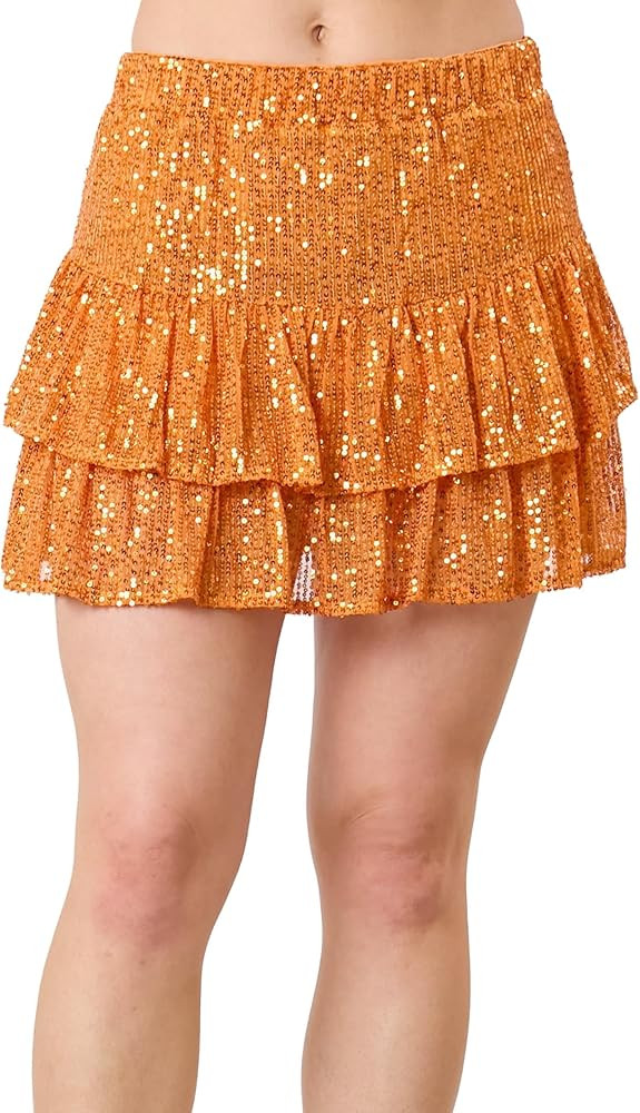 Hey Sweetie Shimmer & Sway Sequin Mini Skirt – Tiered Sparkle Skirt with Elastic Waistband & Bu... | Amazon (US)