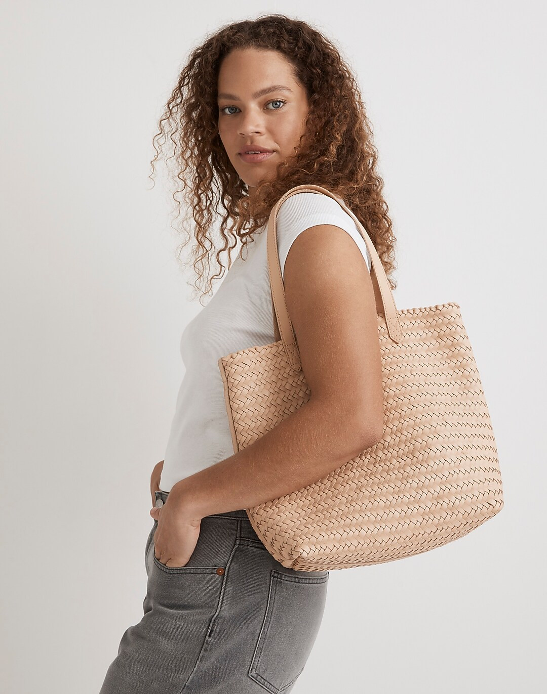 The Medium Transport Tote: Woven Leather Edition | Madewell