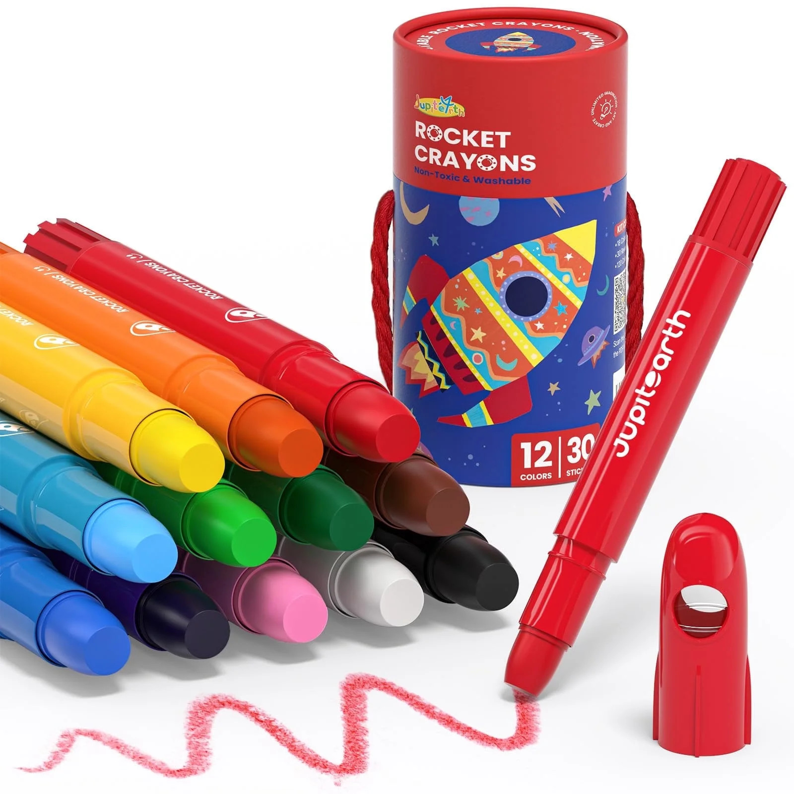 Jupitearth 12 Ct Twist Crayons,Non-Toxic Washable Crayons with Storage Bucket, Ultra-Silky and Ea... | Walmart (US)