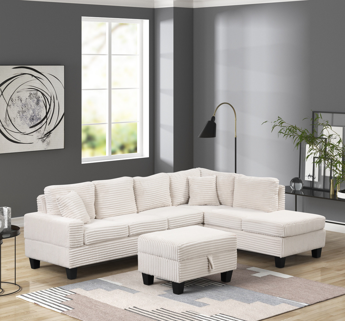 Cozy L Shaped Sectional Sofa In Cream | 1stopbedrooms