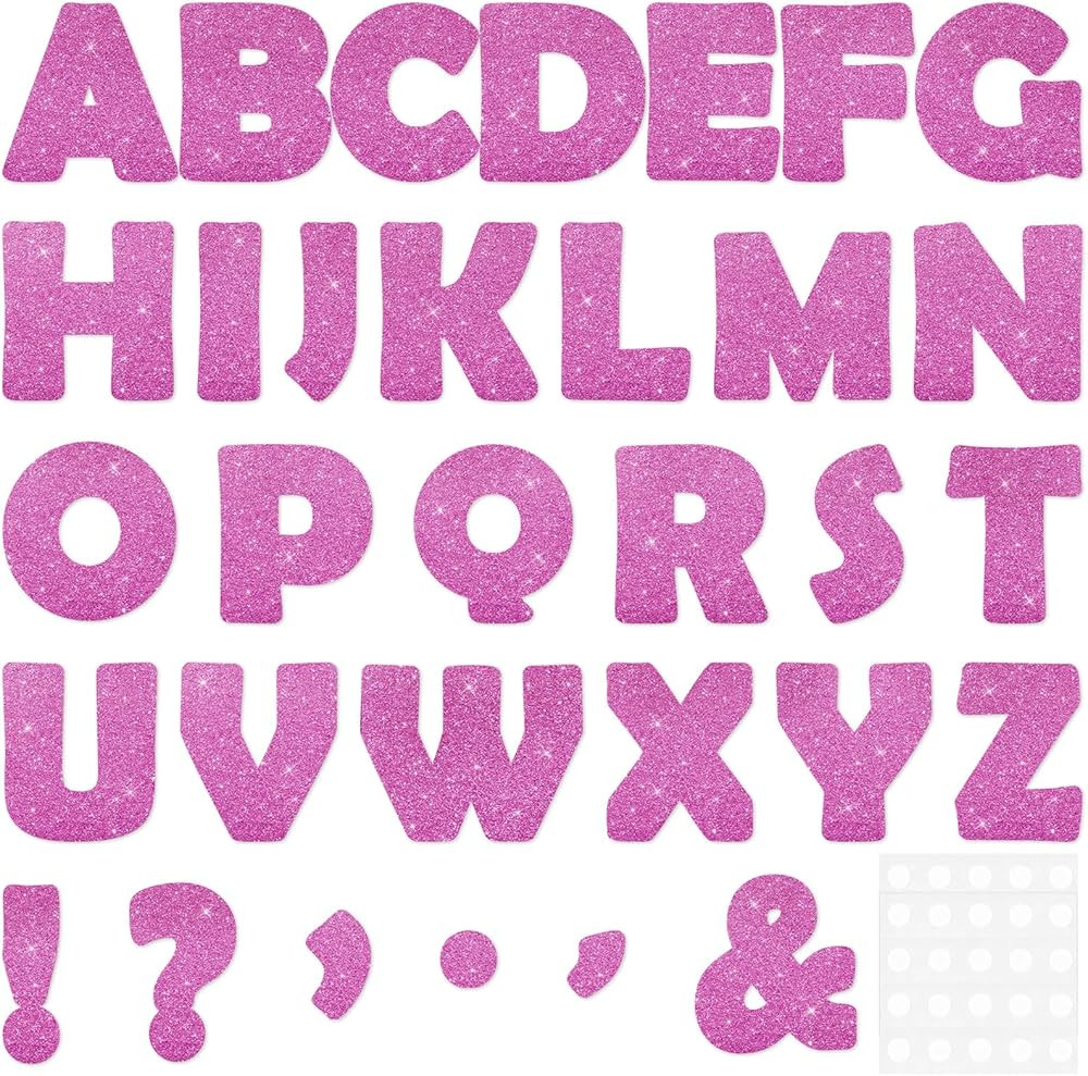 Qyeahkj 150 PCS Large 7" Font Letters and Punctuation Set Glitter Pink Classroom Alphabet Cutout ... | Amazon (US)