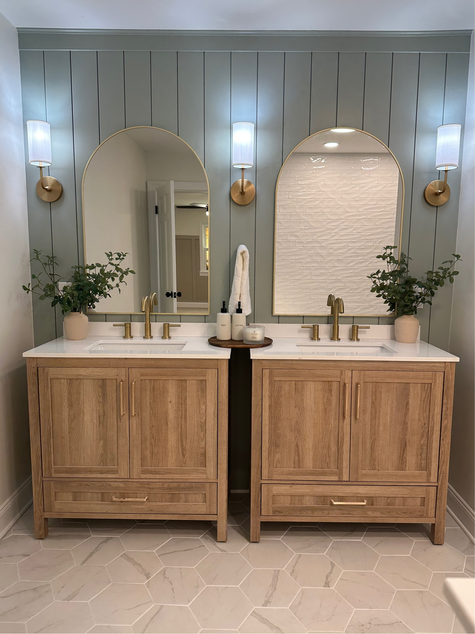 Bathroom remodel // master bathroom // bathroom decor // bathroom vanities // home remodeling // hexagon tile // bathroom tile 

#LTKunder100 #LTKFind #LTKhome