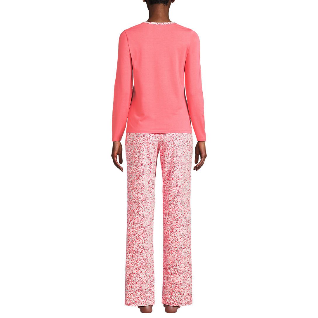 Women's Knit Pajama Set Long Sleeve T-Shirt and Pants | Lands' End (US)