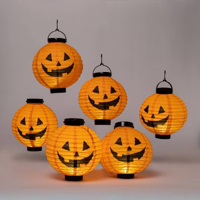 Paper Lantern with Pumpkin Design Cool White LED Bulbs Halloween Party Decoration - Hyde & EE... | Target