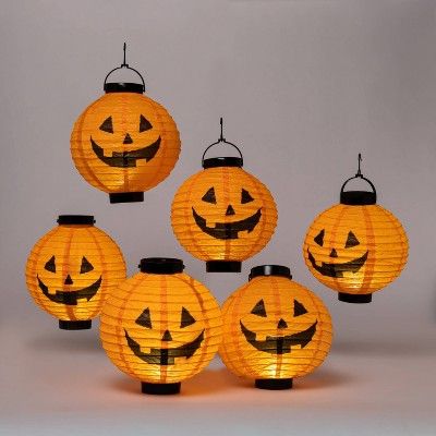 Paper Lantern with Pumpkin Design Cool White LED Bulbs Halloween Party Decoration - Hyde &#38; EE... | Target