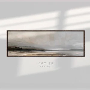 Minimalist Coastal Seascape Wall Art, Muted Beach Framed Canvas Print, Long Horizontal Beach Wall... | Etsy (US)