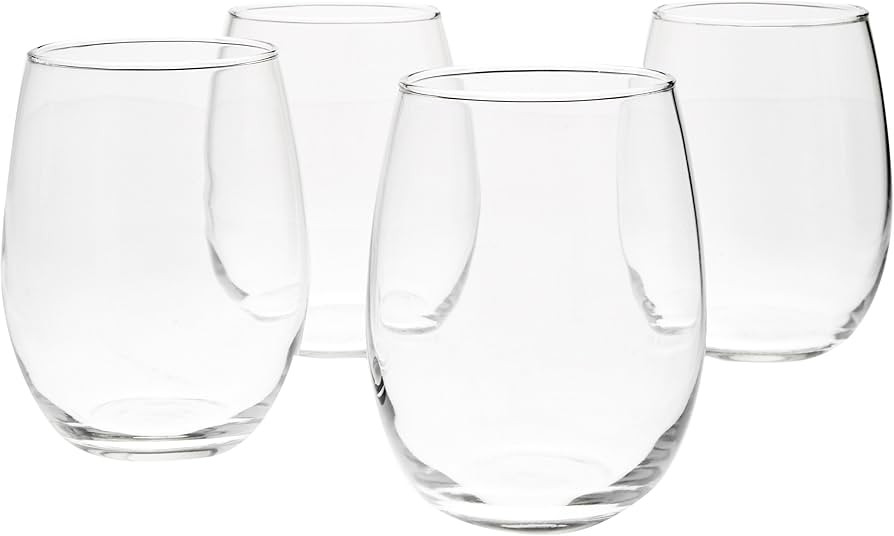 Amazon Basics Stemless Wine Glasses, 15 oz, Set of 4, Clear | Amazon (US)