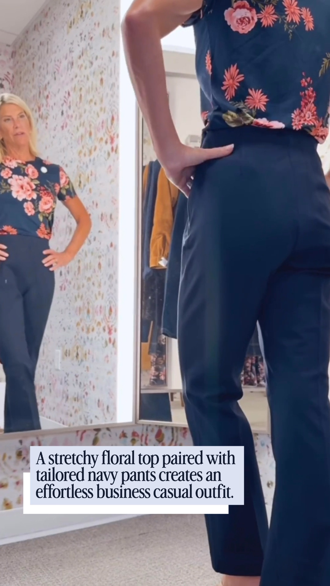 This floral top and navy pants are such a great combination. The top is soft with just the right amount of stretch, making it perfect for layering under a blazer or jacket, while the tailored pants create a polished look that’s comfortable enough to wear all day.

👩‍💻 LTK PRO TIPS
❤️ Heart = Support my posts ;-)
🔖 Save = Get sale & restock alerts for the things you love!
📋 Lists = Keep favorites organized (List ideas: Christmas, Birthdays, and Vacations!)
📲 Share = Send lists and products to a friend (or your daughters like me).
💬 Comment = Ask me anything, and I’ll answer. ;-)

#LTKgrwm #LTKOver40 #LTKSaleAlert